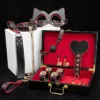 Luxury Genuine Leather Black&Red Bondage Kit 8 pcs