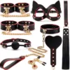 Luxury Genuine Leather Black&Red Bondage Kit 8 pcs - Image 3
