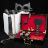 Luxury Genuine Leather S&M Set Black Bondage Kit - 8 pcs