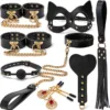 Luxury Genuine Leather S&M Set Black Bondage Kit - 8 pcs - Image 3