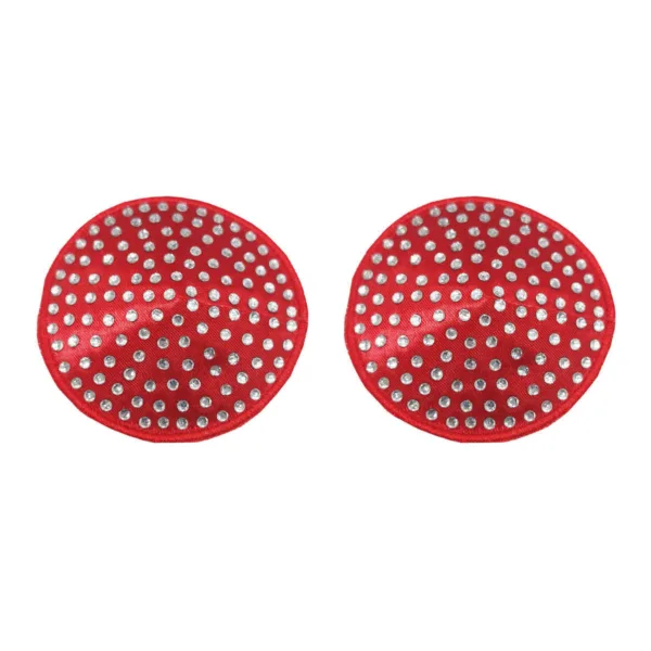 Round Nipple Stickers - Red with White Rhinestones - Image 3
