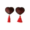 Heart-Shaped Nipple Stickers -  Red Rhinestones and Red Tassels - Image 3